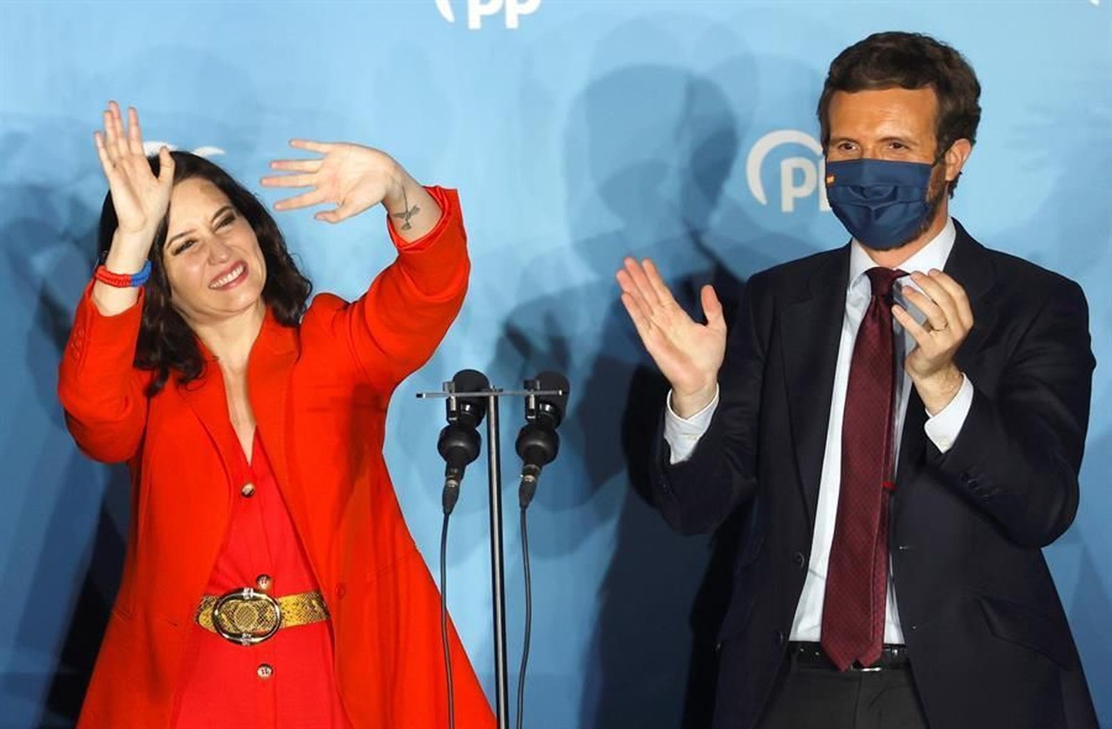 El PP celebra la victoria de Ayuso en la sede de Génova, por última vez