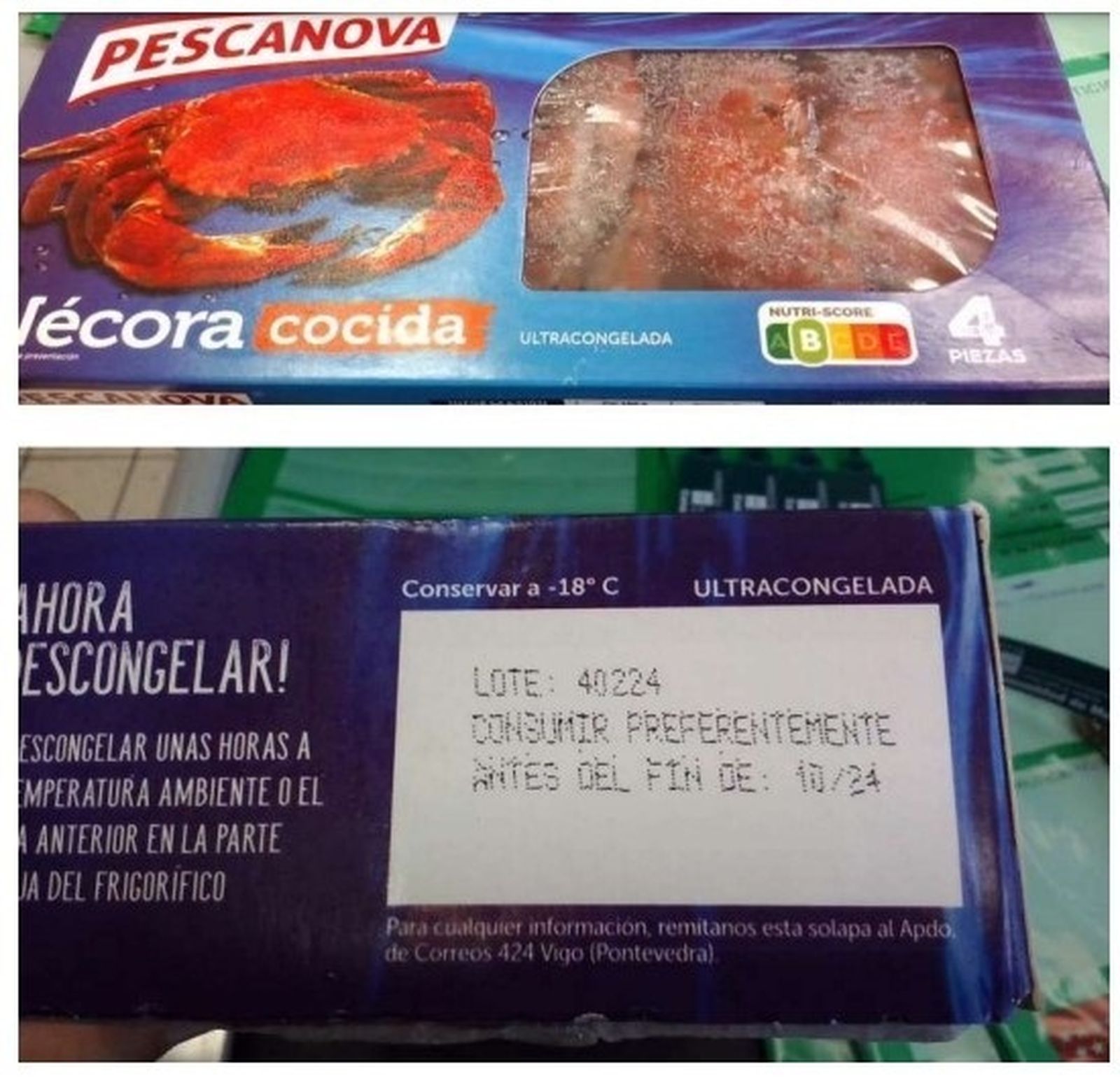 Pescanova retira el lote de nécoras investigado por la Agencia Alimentaria por posible salmonela