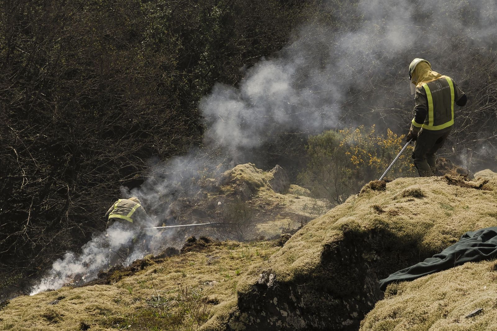 Brigadistas durante los trabajos de extinción en Galicia