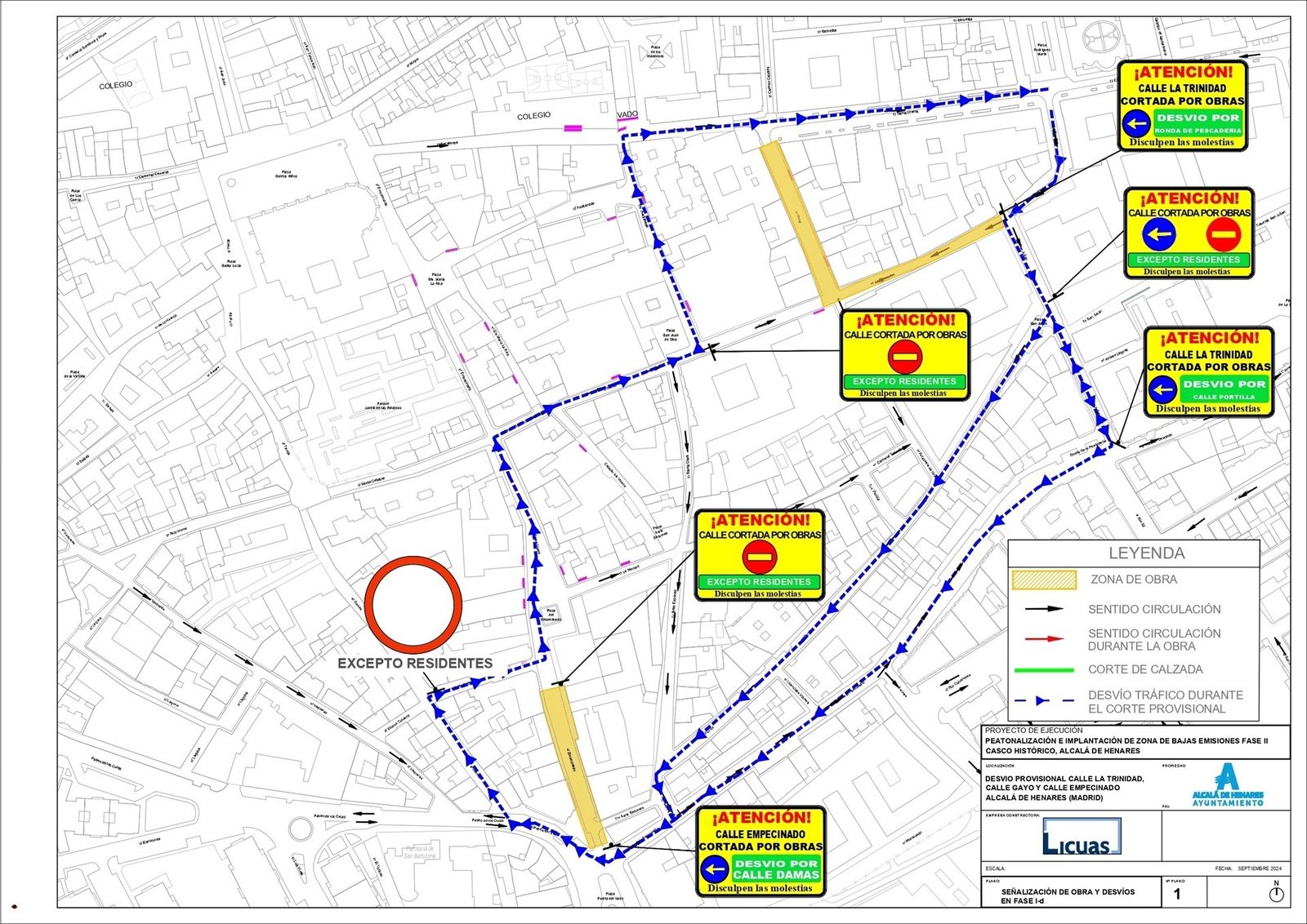 Obras de peatonalización e implantación de zona de bajas emisiones fase II casco histórico en Alcalá de Henares