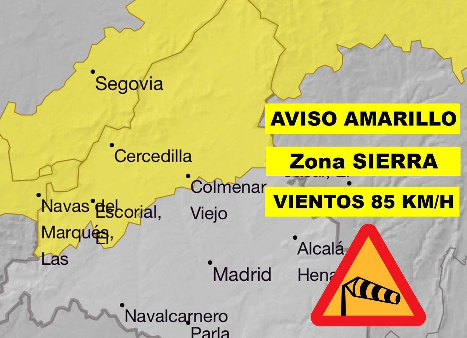 La AEMET mantiene el aviso amarillo por rachas de viento en la sierra