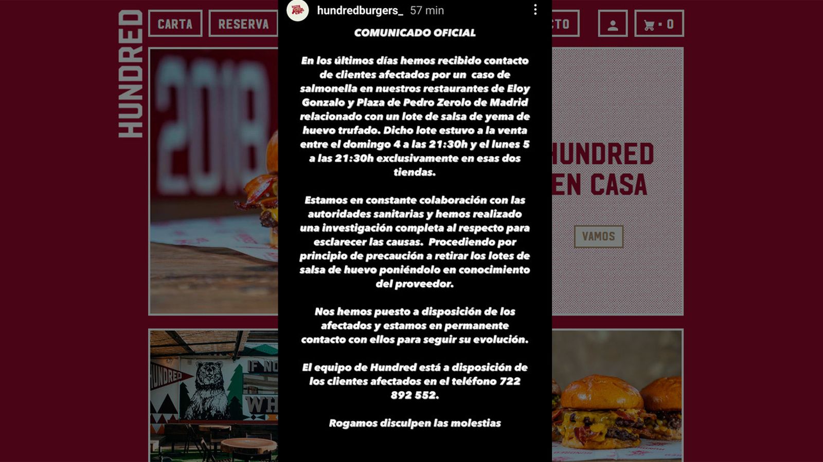 Comunicado oficial de Hundreds, cadena de hamburgueserías de Madrid y Valencia