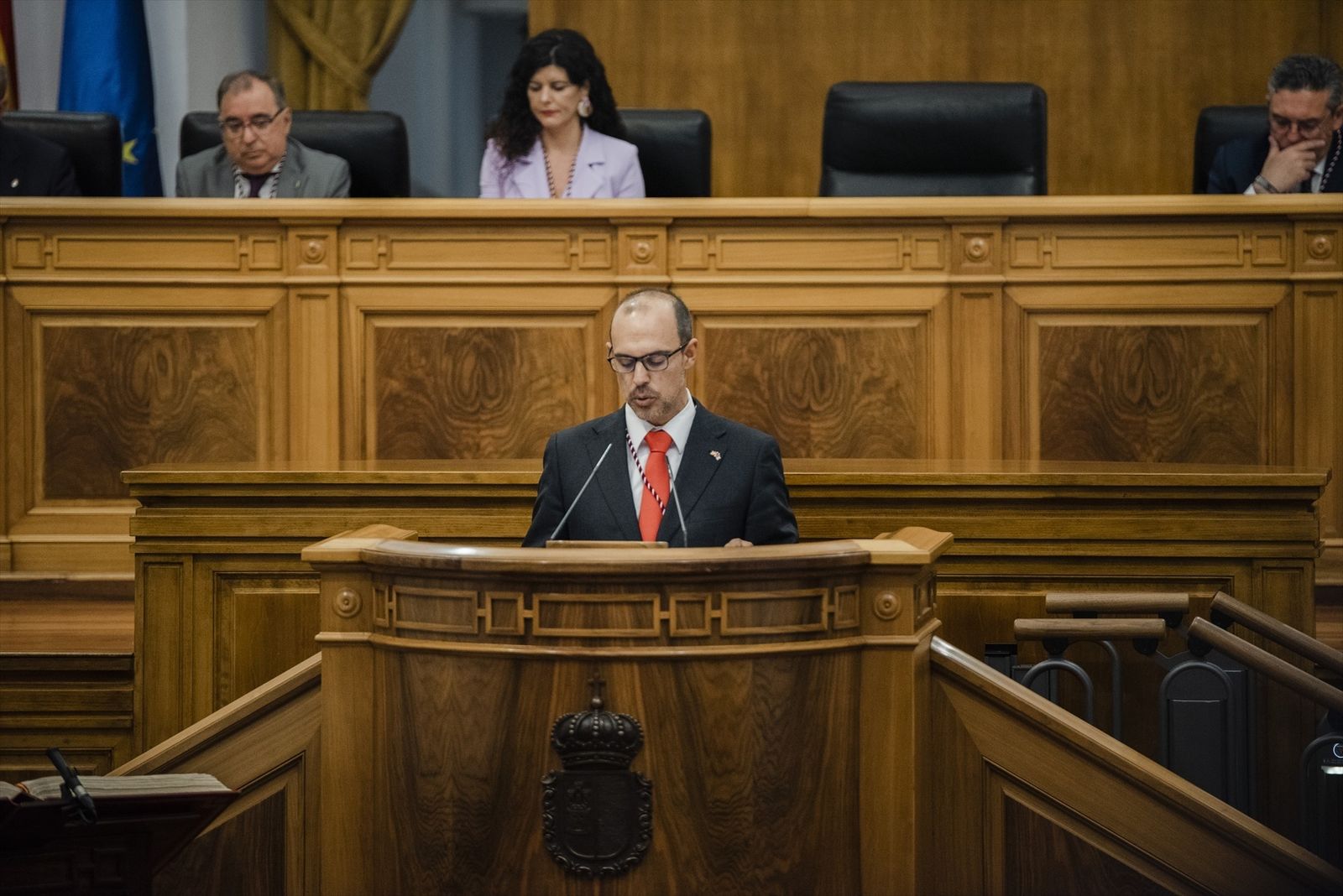 El presidente de las Cortes de Castilla-La Mancha, Pablo Bellido, interviene durante la XI Constitución de las Cortes de Castilla La-Mancha, a 22 de junio de 2023, en Toledo
