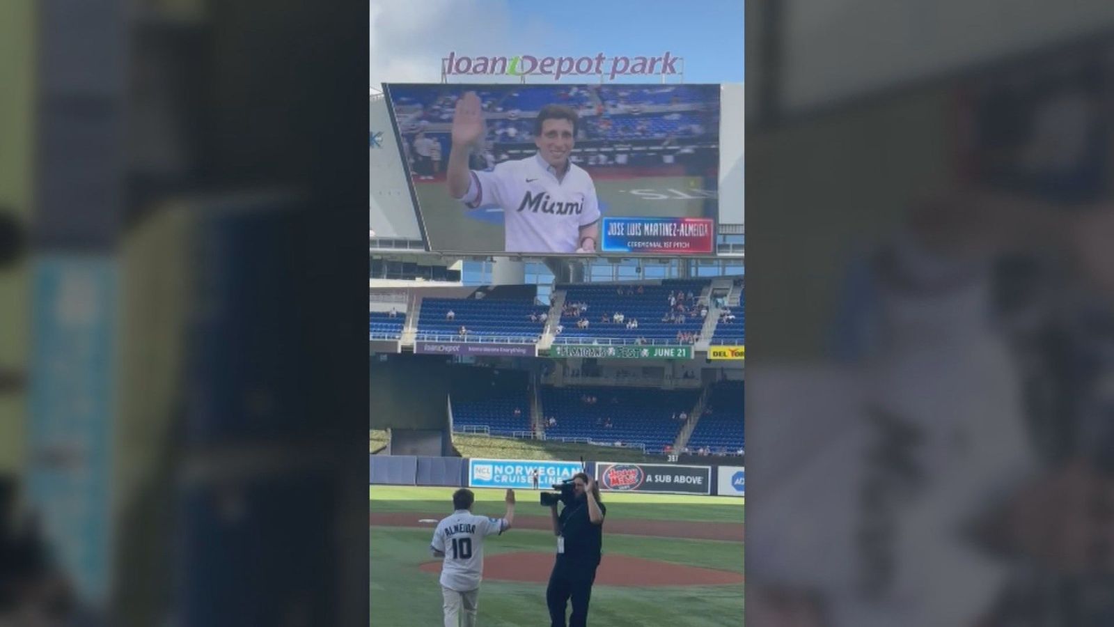 Almeida concluye su viaje a Miami con el saque de honor en un partido de béisbol