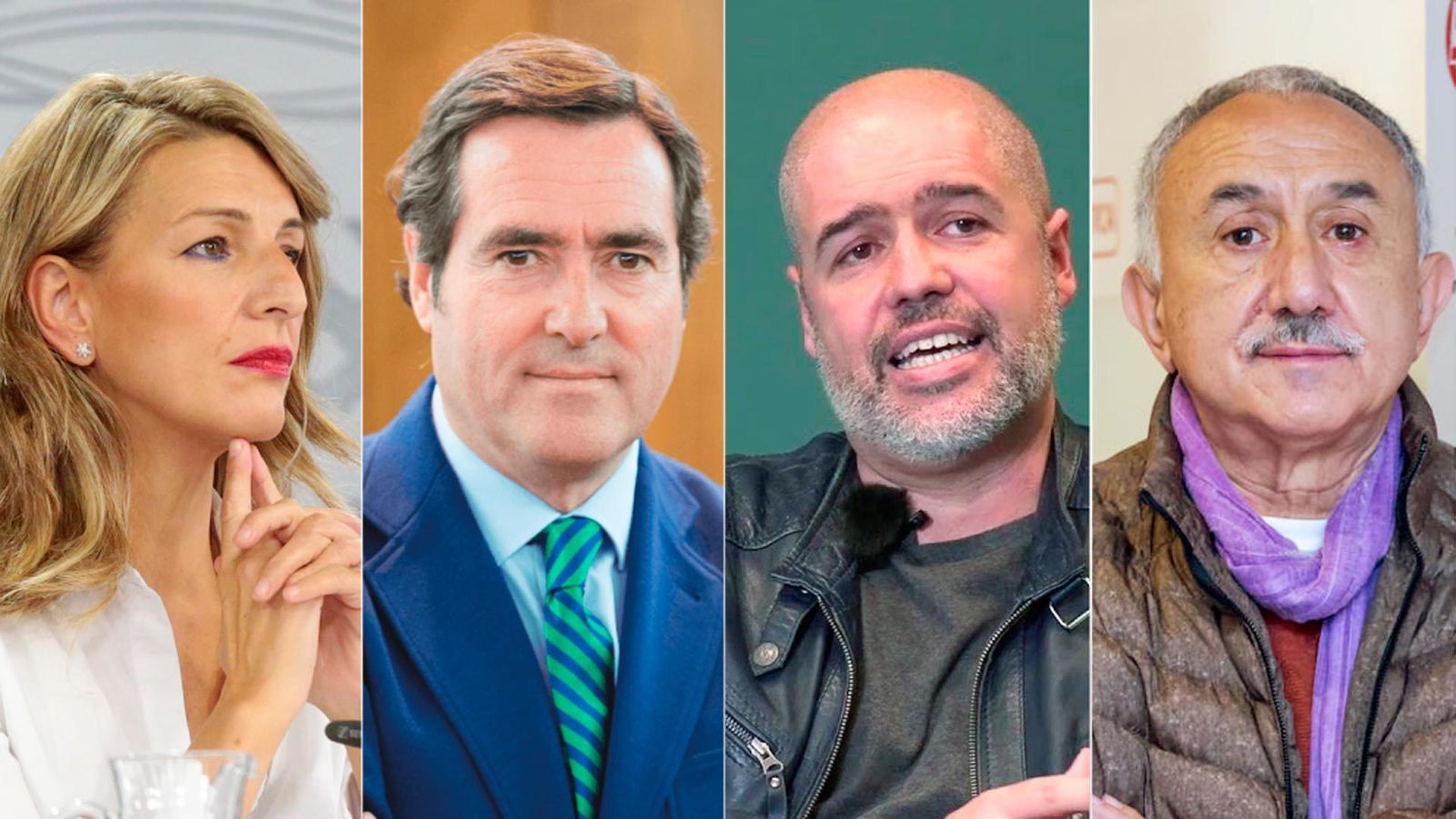 Yolanda Díaz, Antonio Garamendi, Unai Sordo y Pepe Álvarez