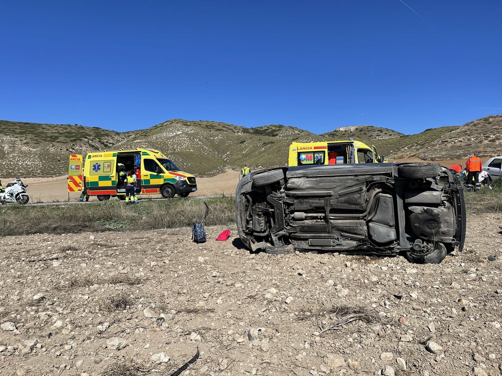 Estado del vehículo en el que ha perdido la vida el pequeño de 9 años en la M-225, en Valverde de Alcalá