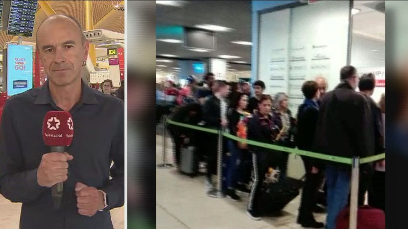 Largas colas en Barajas por la continuación de la huelga de vigilantes