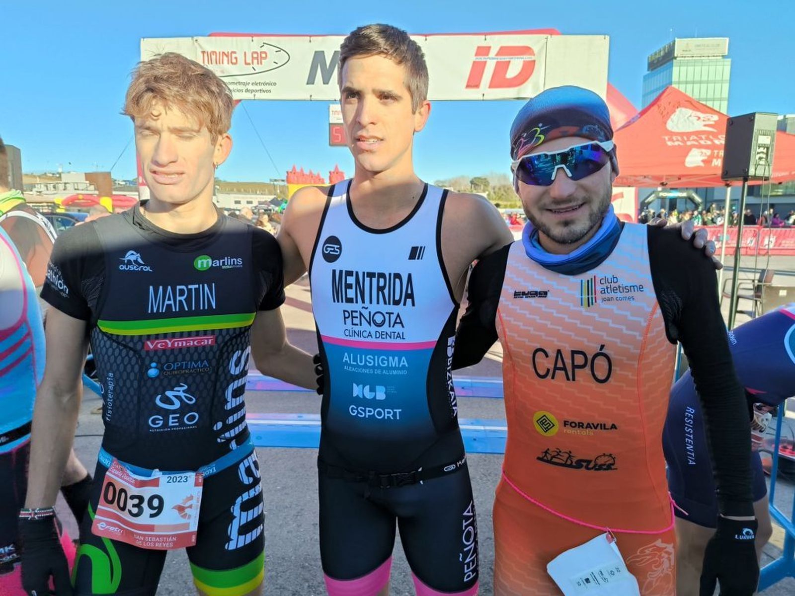 Los tres primeros clasificados del Duatlón de San Sebastián de los Reyes
