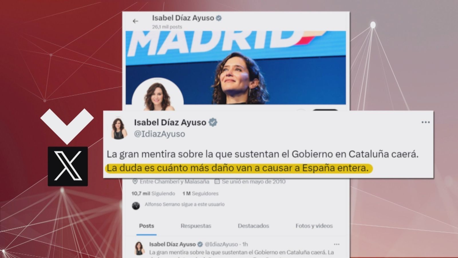 Ayuso asegura que "la gran mentira" sobre la que "sustentan" el Gobierno de Cataluña "caerá"