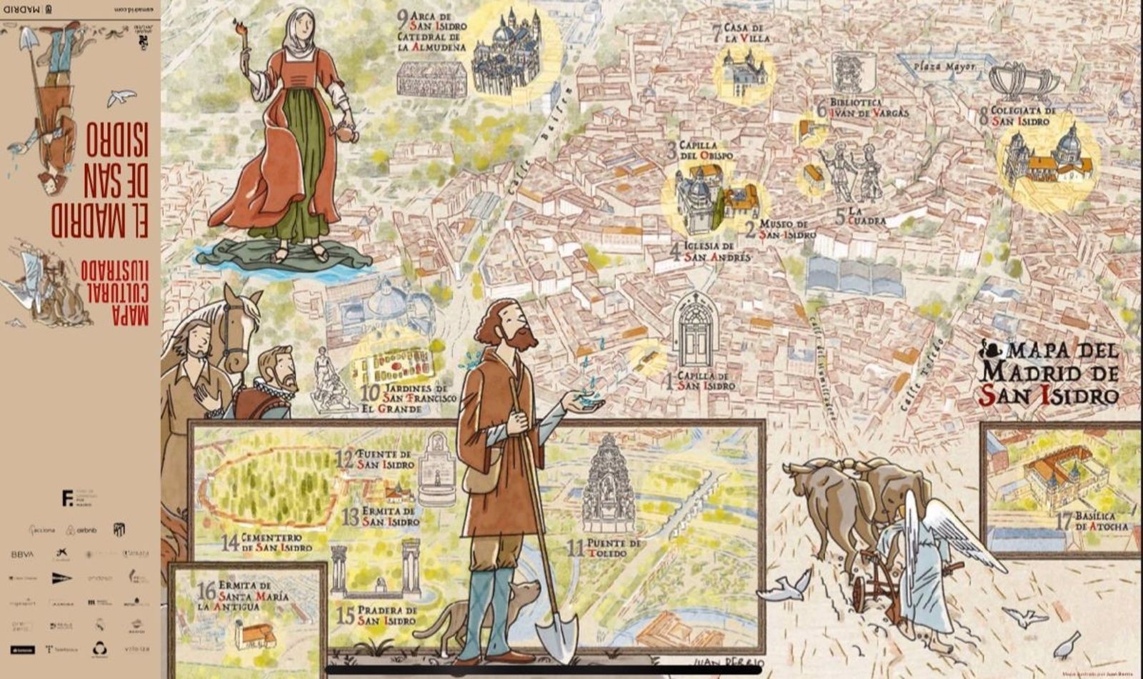Mapa ilustrado con los espacios clave en la vida de San Isidro