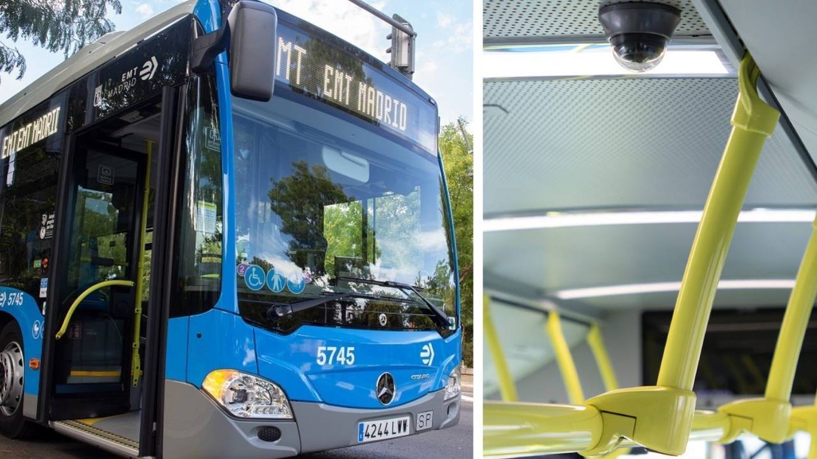 Autobús de la EMT y detalle del sistema de visión artificial a bordo