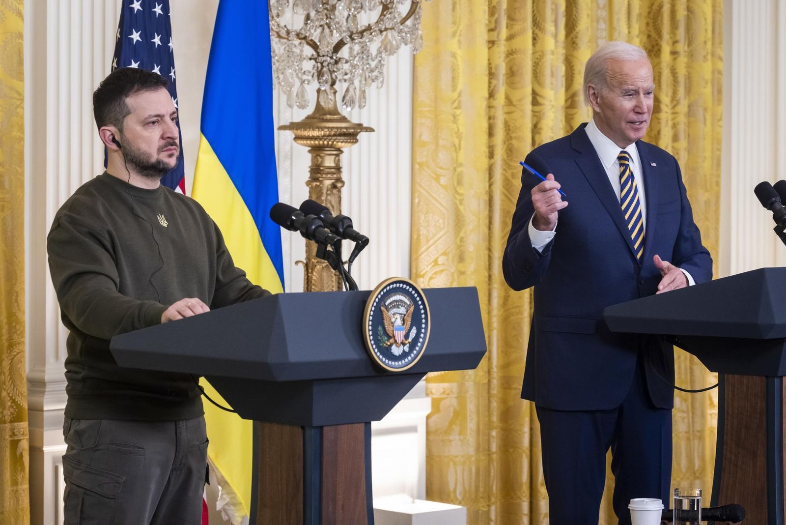 El presidente de Estados Unidos, Joe Biden y su homólogo ucraniano Volodímir Zelenski, en la conferencia de prensa ofrecida por los mandatarios en la Casa Blanca.