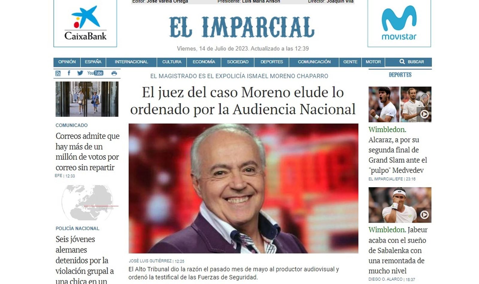 Portada de Elimparcial.es el 14 de julio de 2023 al mediodía