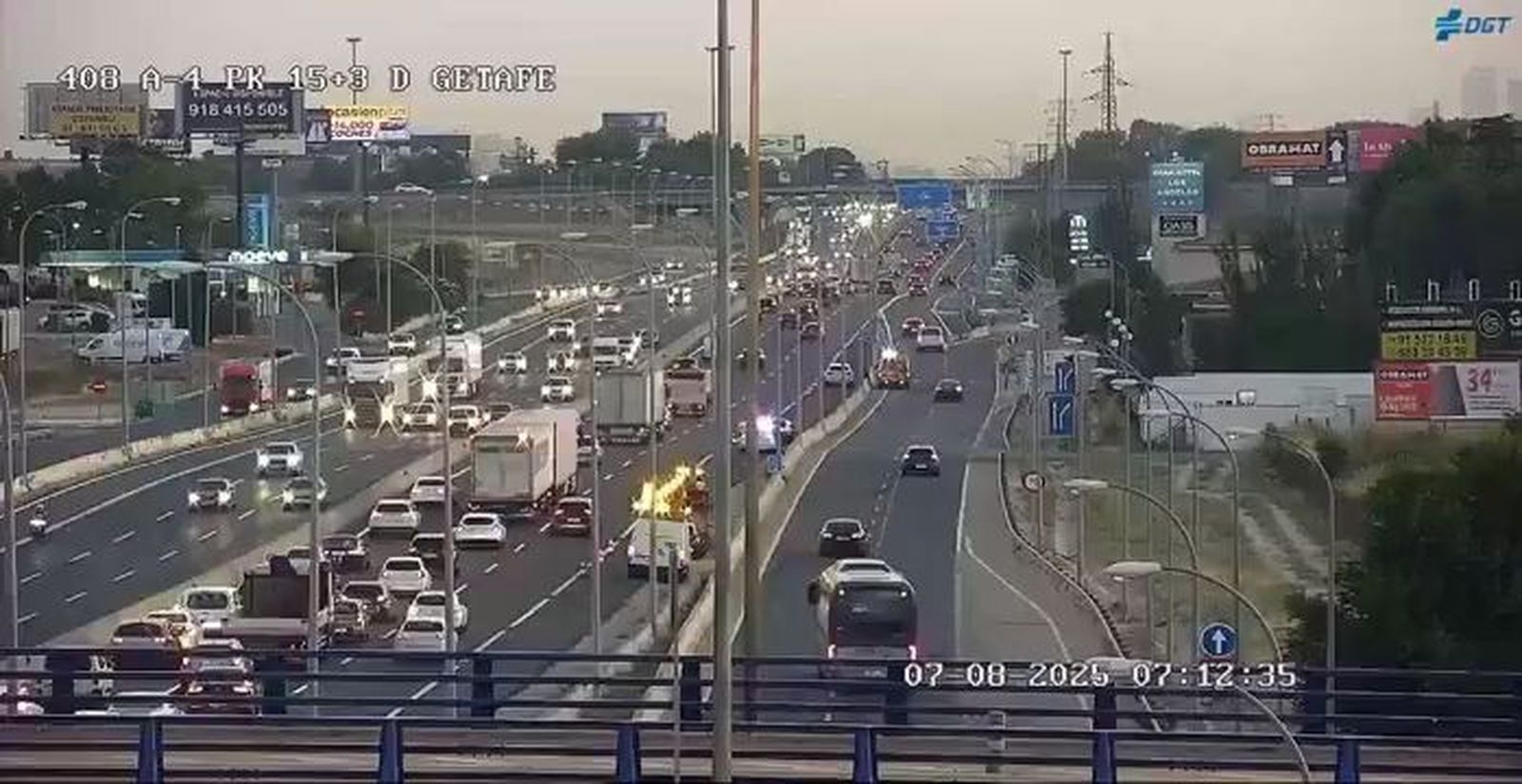 Preocupación por un accidente en la A-4 a la altura de Getafe que provoca importantes retenciones