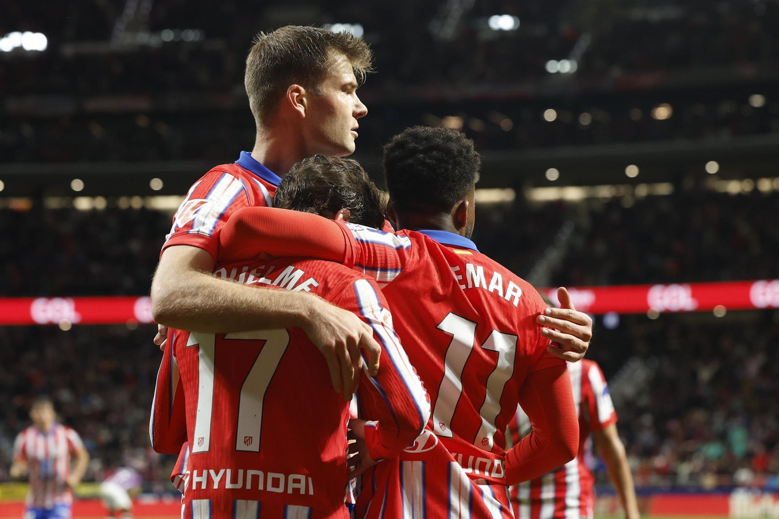 Los jugadores del Atlético de Madrid celebran el cuarto gol ante el Real Valladolid