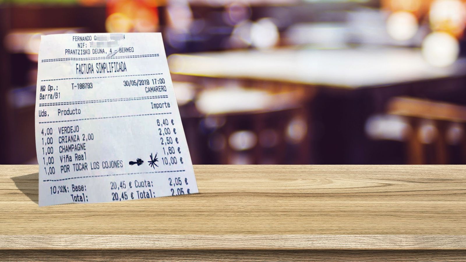 "Por tocar los cojones", el suplemento de un bar que te costaría 10 euros