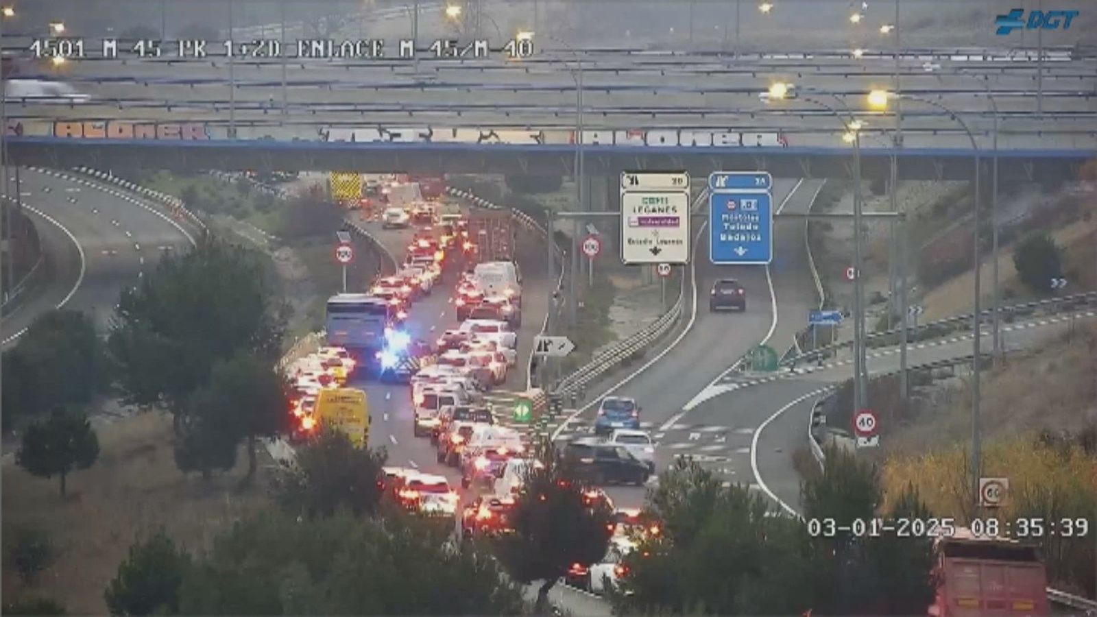 Un accidente en la M-45, en Leganés, provoca el corte de dos carriles