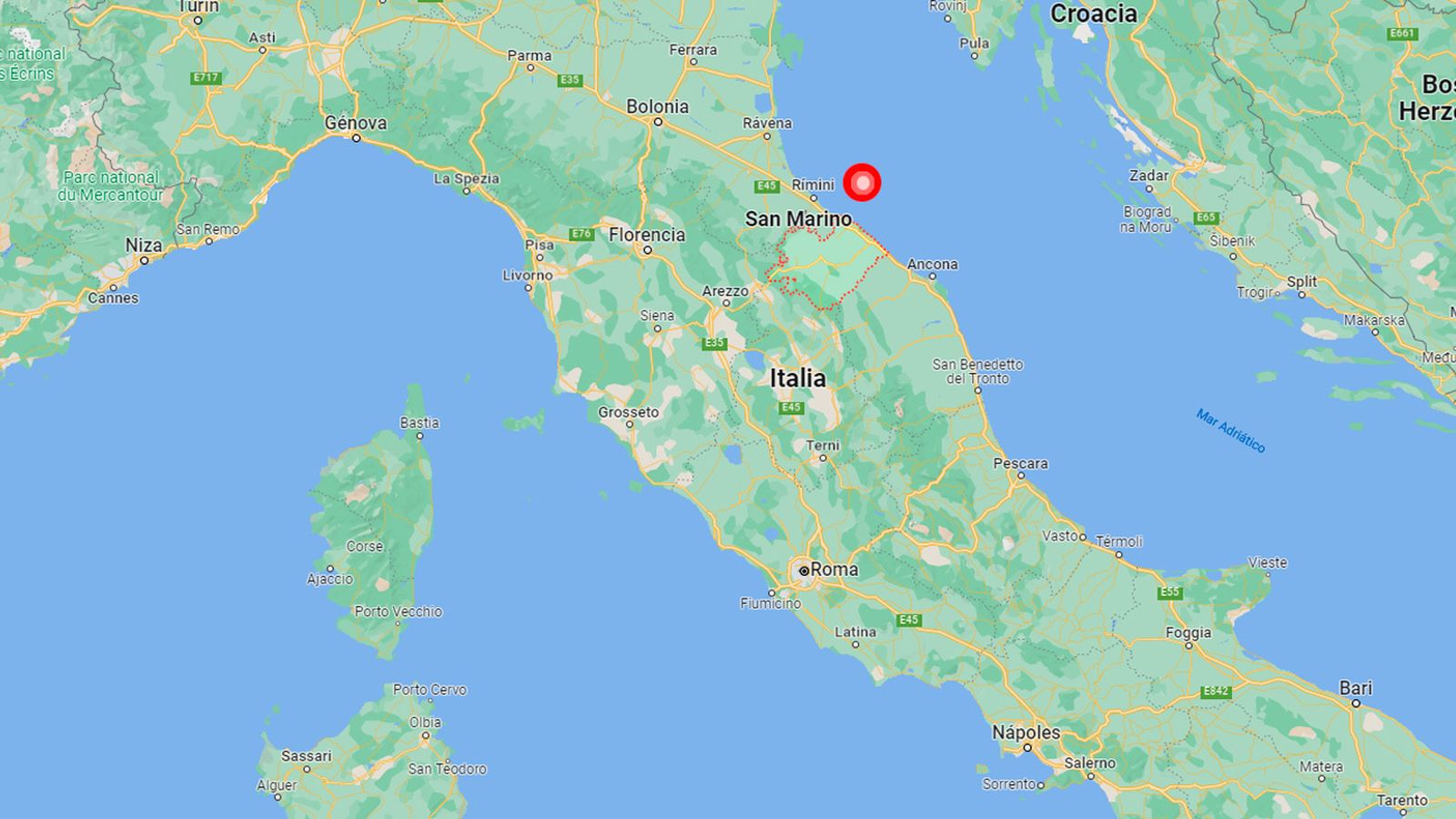 Lugar del terremoto sufrido en Italia el 9 de noviembre de 2022