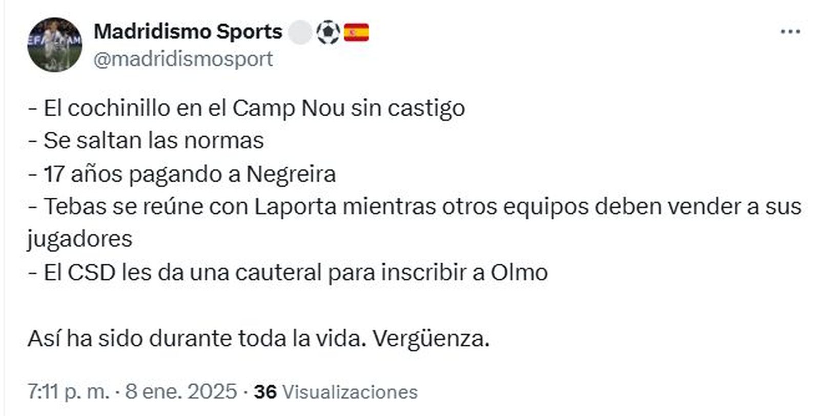 Tuit sobre la cautelar a Olmo