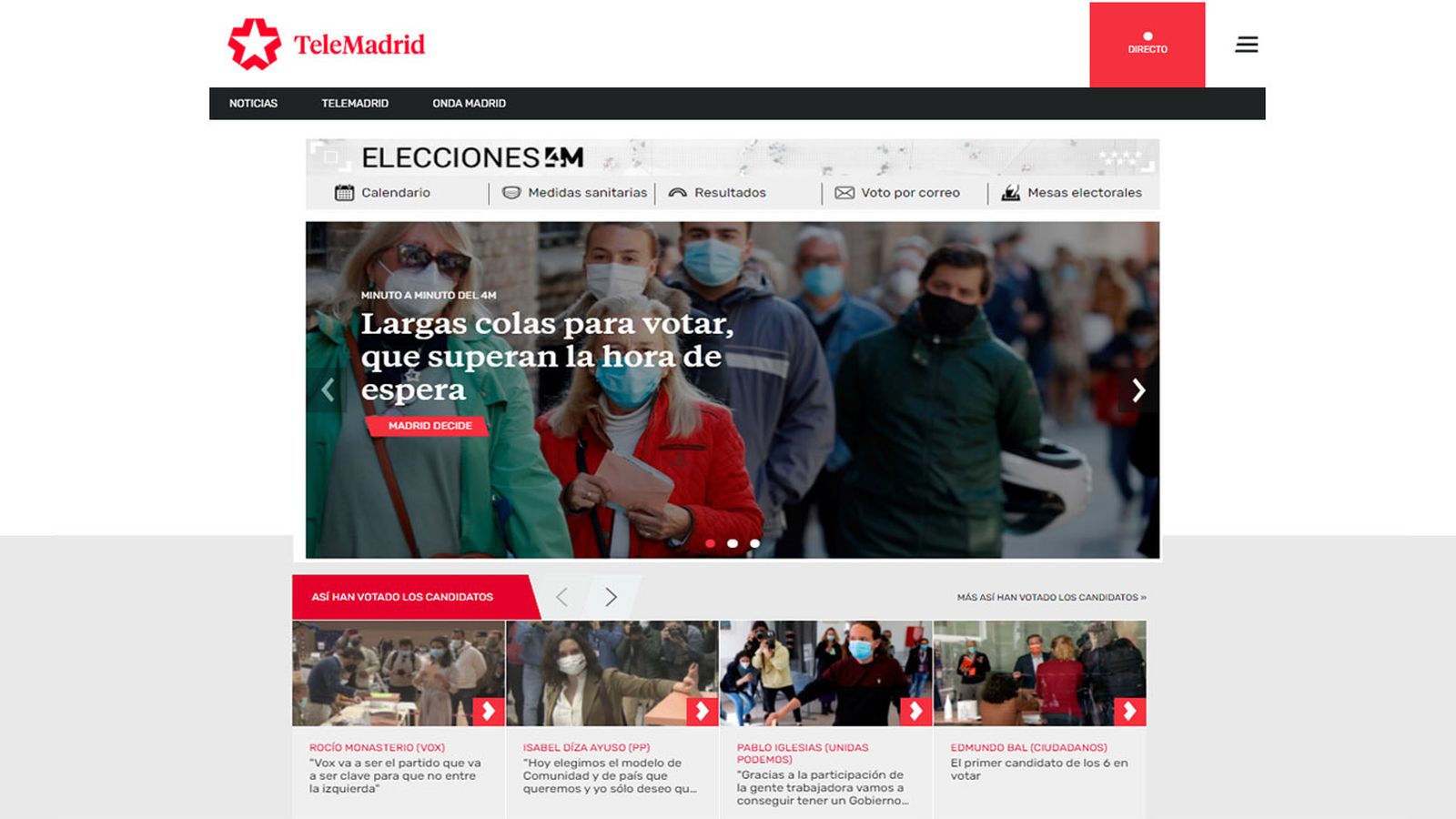 Página web de Telemadrid en las elecciones del 4 de mayo