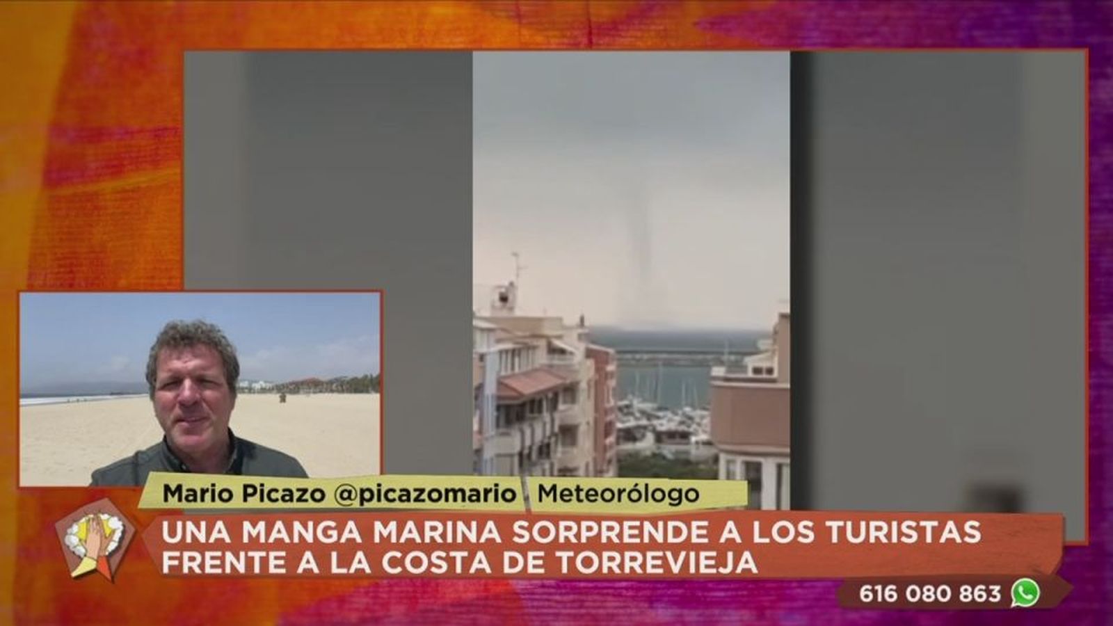 Una manga marina sorprende en Torrevieja