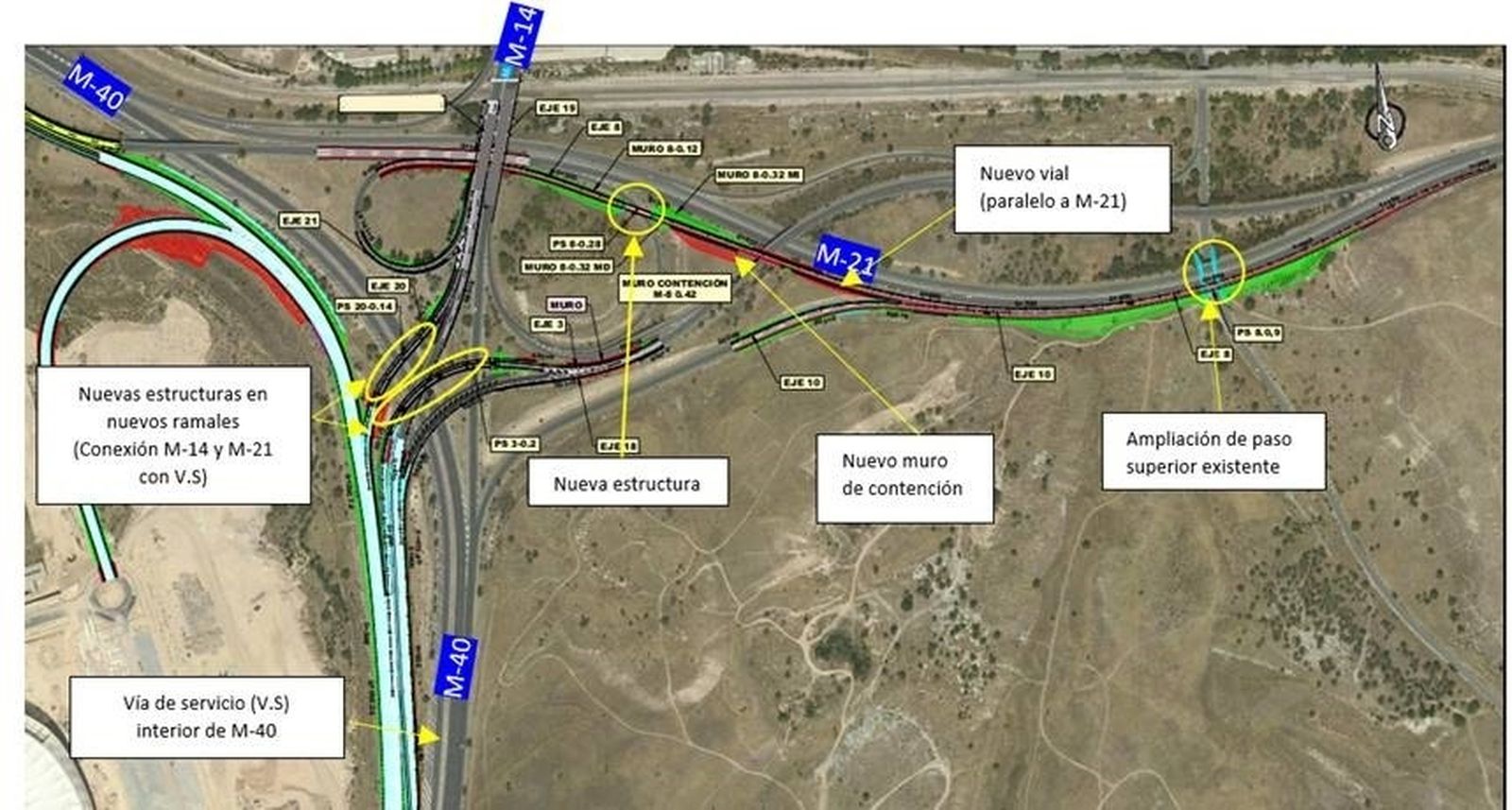 Obras de mejora de las conexiones entre la M-40, M-14 y M-21 en el entorno del estadio Cívitas Metropolitano