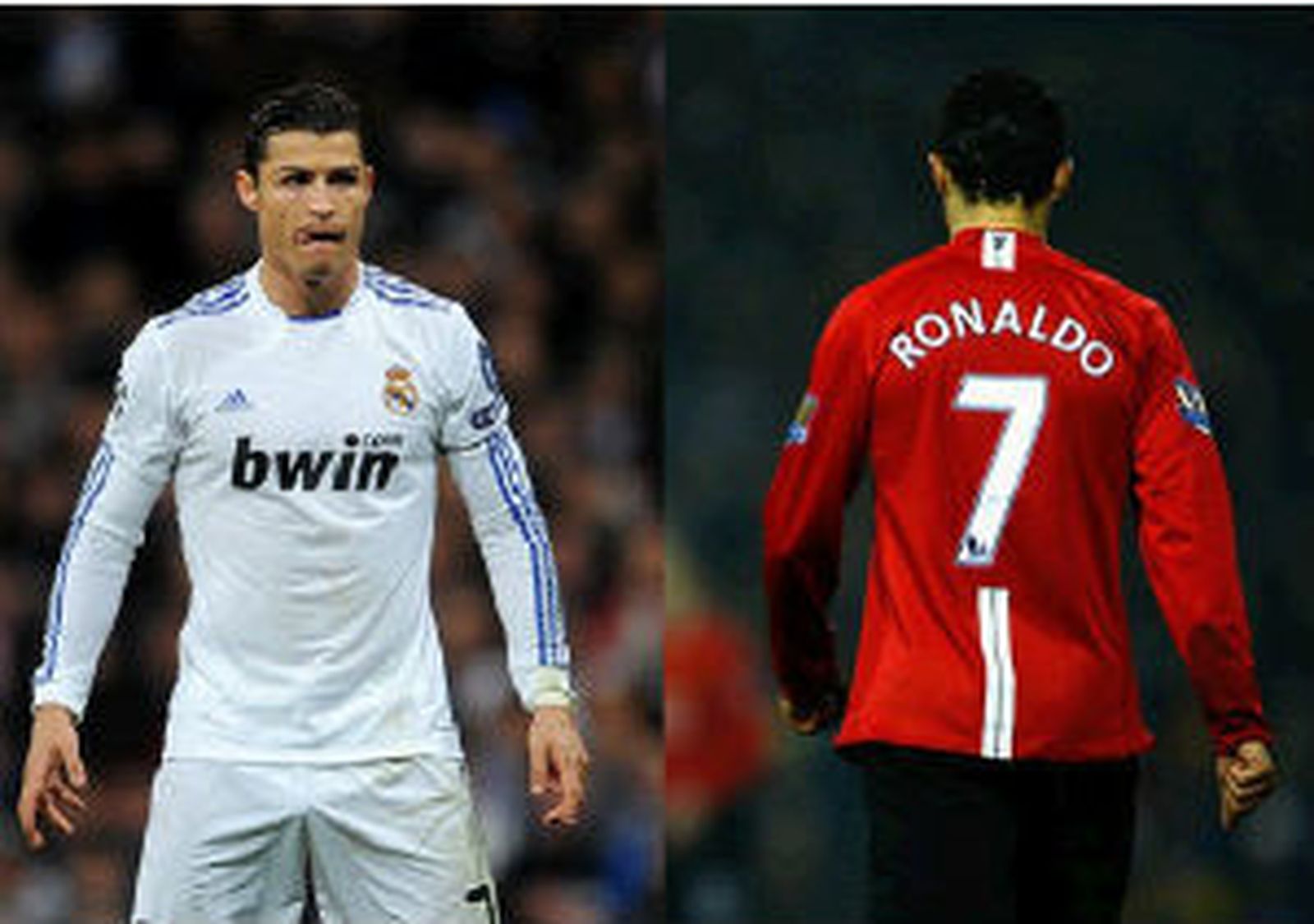Ronaldo con las camisetas del Real Madrid y del Manchester