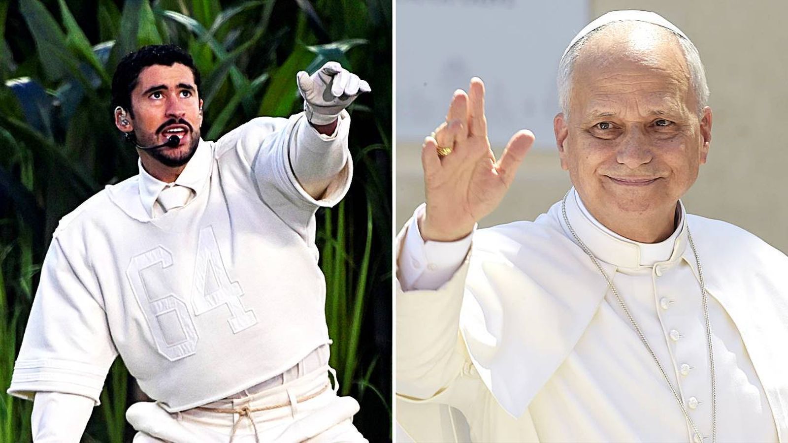 Montaje de Bad Bunny y el papa León XIV
