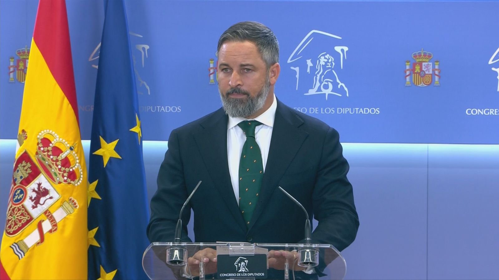 Santiago Abascal, líder de Vox, comparece tras la ronda de consultas con el rey