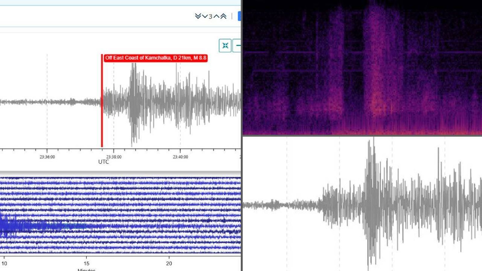 Registro del terremoto de Kamchatka de M8.8 en España