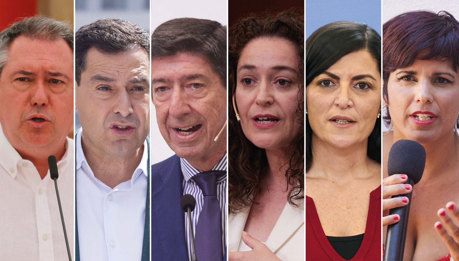 los candidatos de las elecciones al Parlamento de Andalucía. De izquierda a derecha Juan Espadas (PSOE), Juan Manuel Moreno (PP), Juan Marín (Ciudadanos), Inmacu (1)