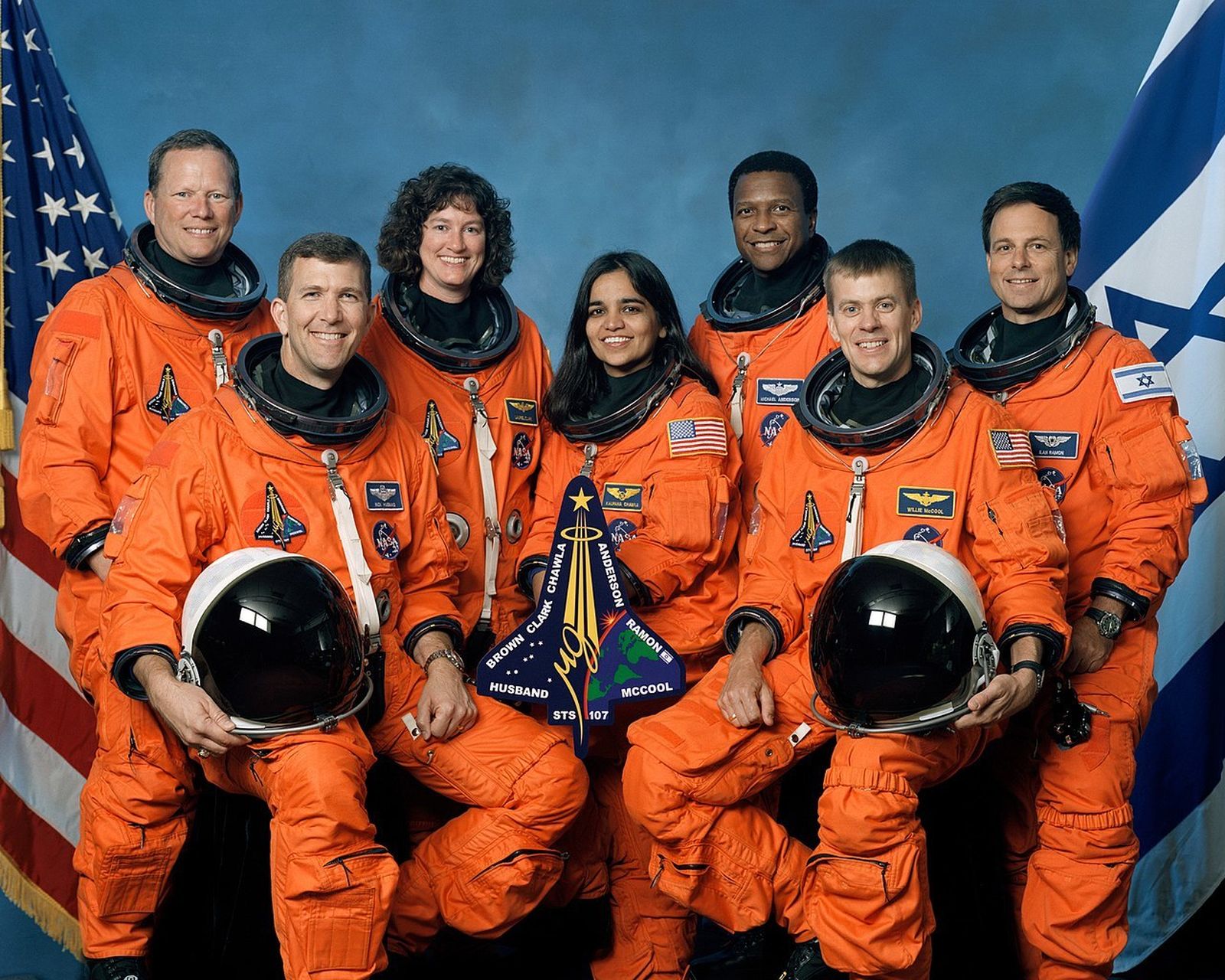 La tripulación de la misión STS-107 de la NASA antes del accidente del Columbia