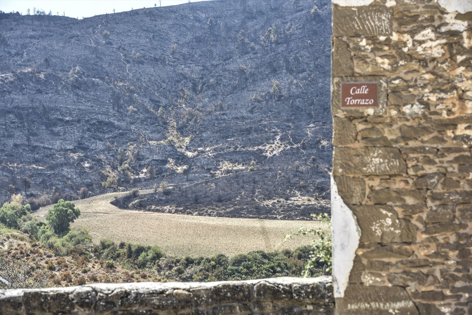 Vista de zonas calcinadas por el incendio de Riglos