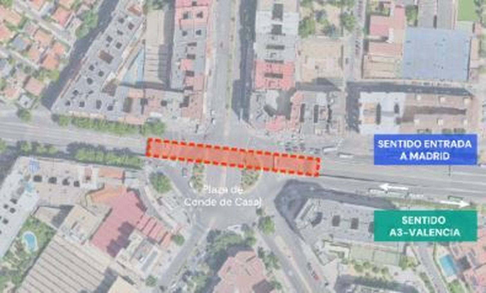 Carriles habilitados desde la A-3 por las obras en el túnel de Conde de Casal