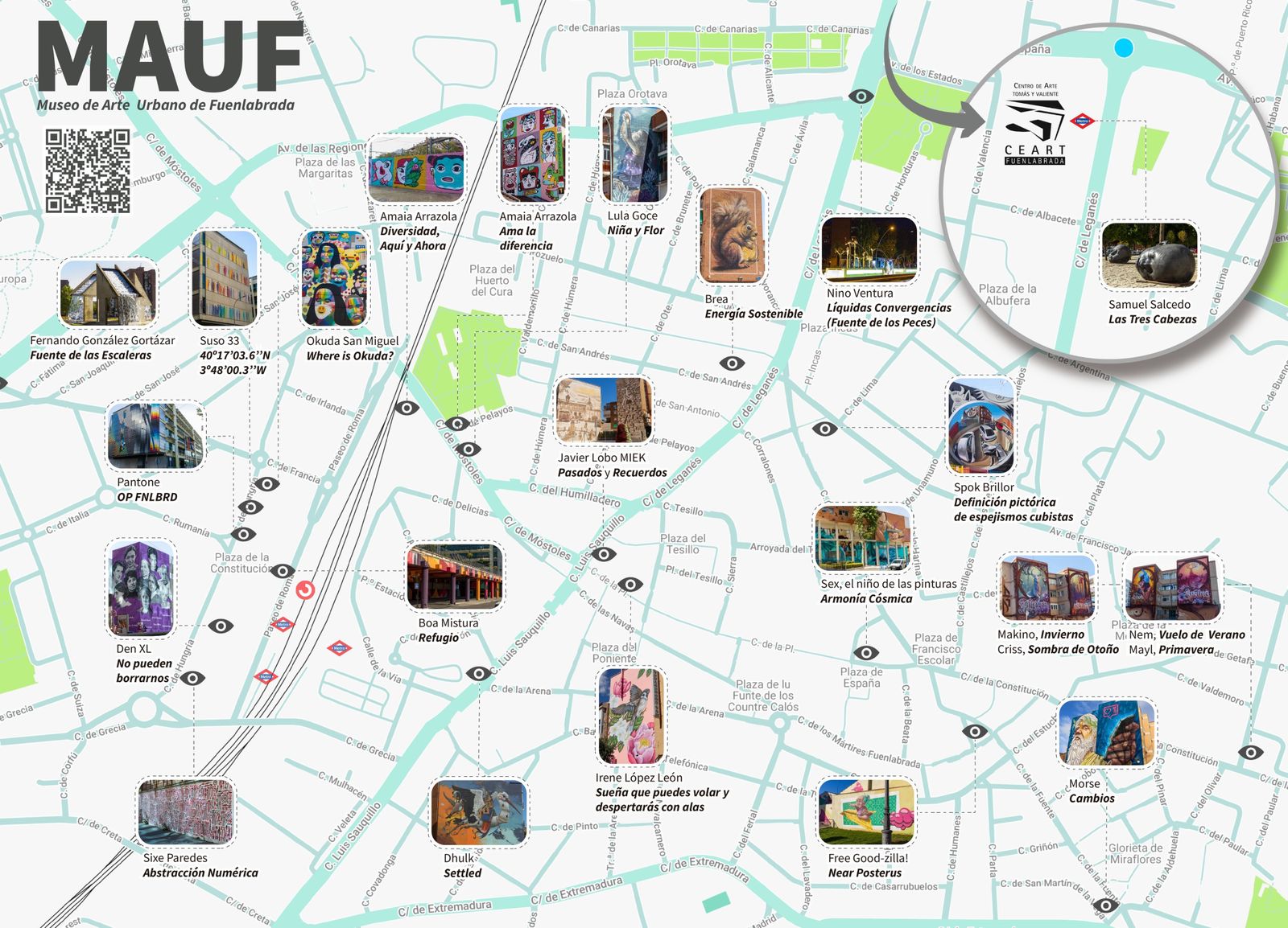 Ubicación de los murales del Museo de Arte Urbano de Fuenlabrada