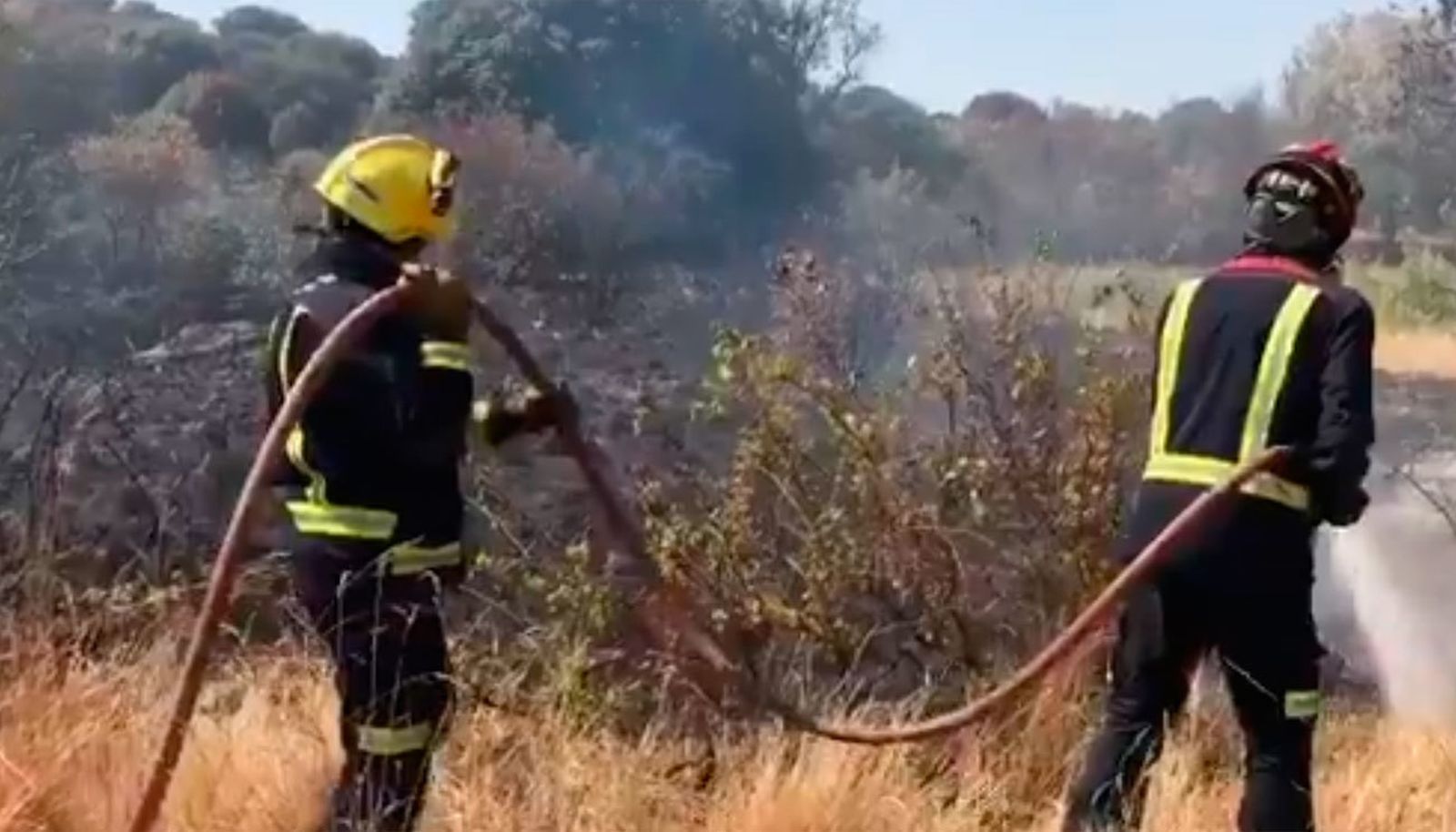 Bomberos trabajando en el incendio de Cenicientos