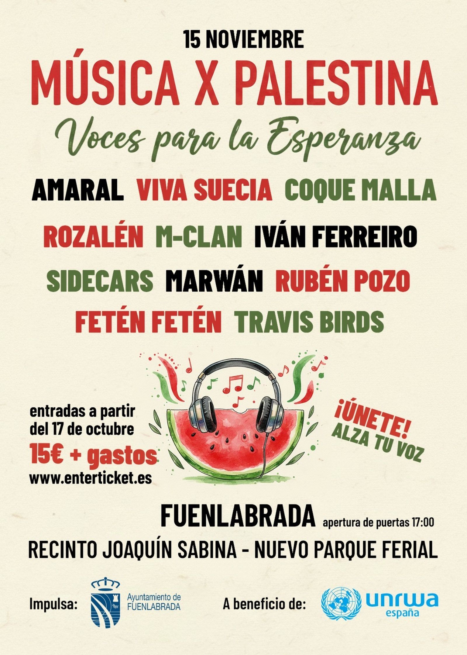 Cartel del concierto solidario en Fuenlabrada a beneficio de la UNRWA