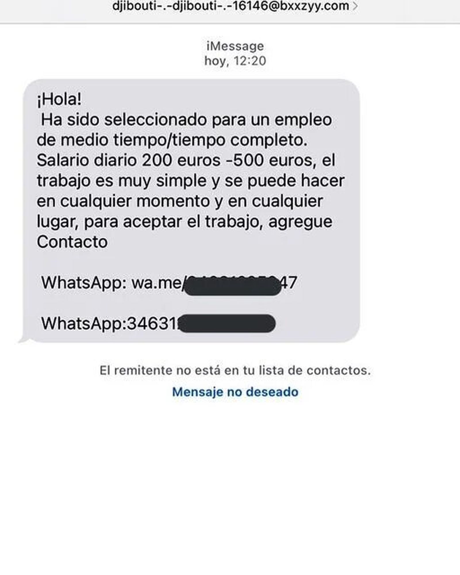 INCIBE alerta de una oferta fraudulenta de empleo vía SMS