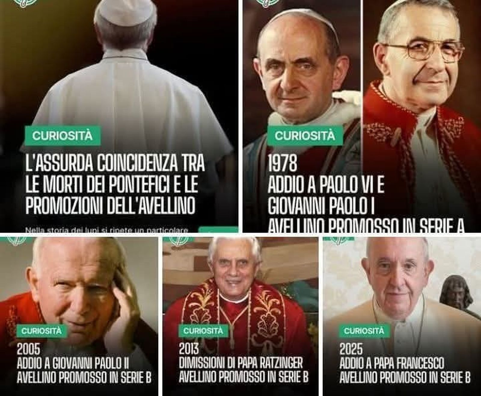 Las coincidencias de los ascensos del Avellino y las muerte de los Papa