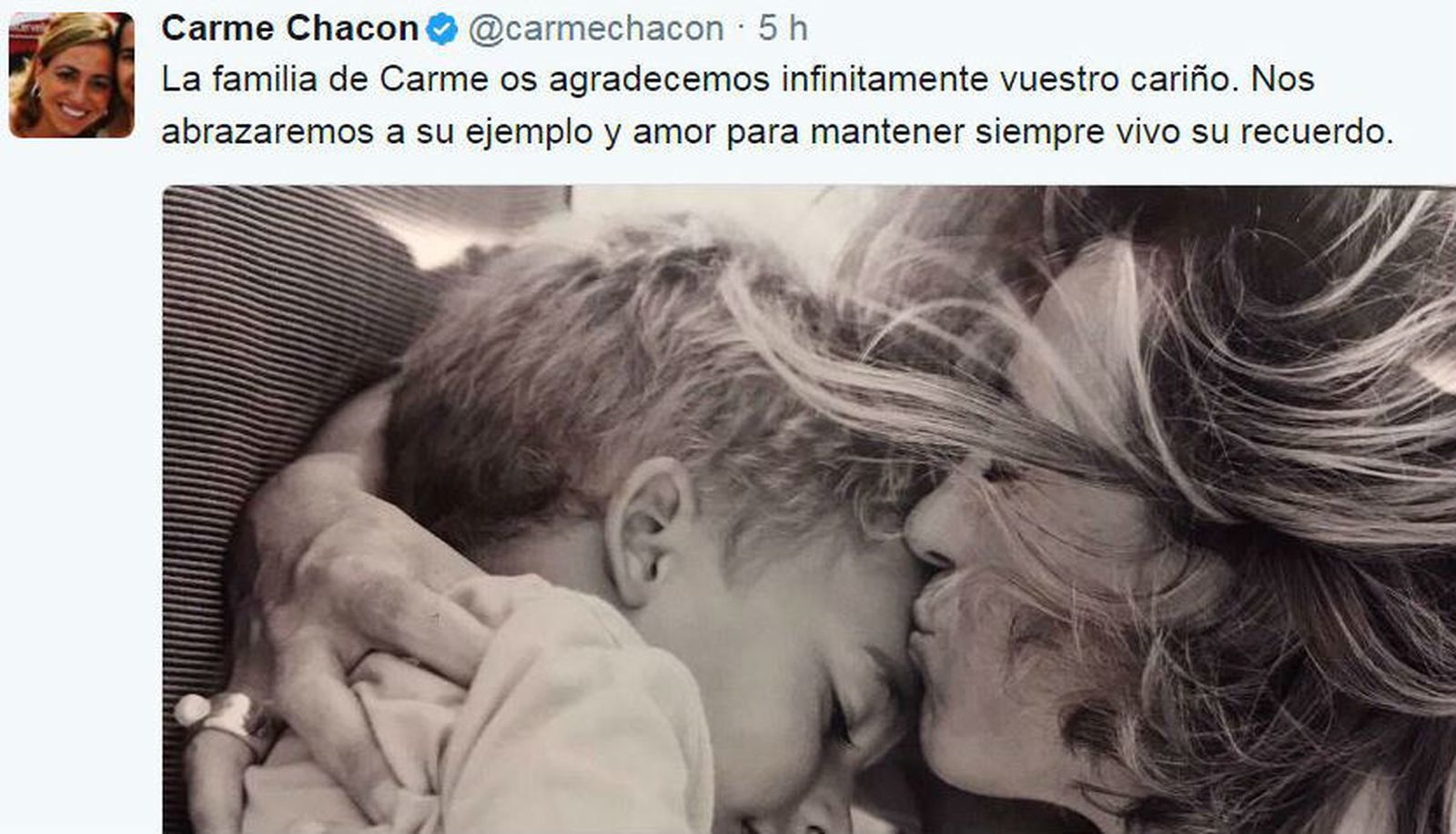 La familia de Chacón agradece en Twitter el cariño expresado tras fallecimiento