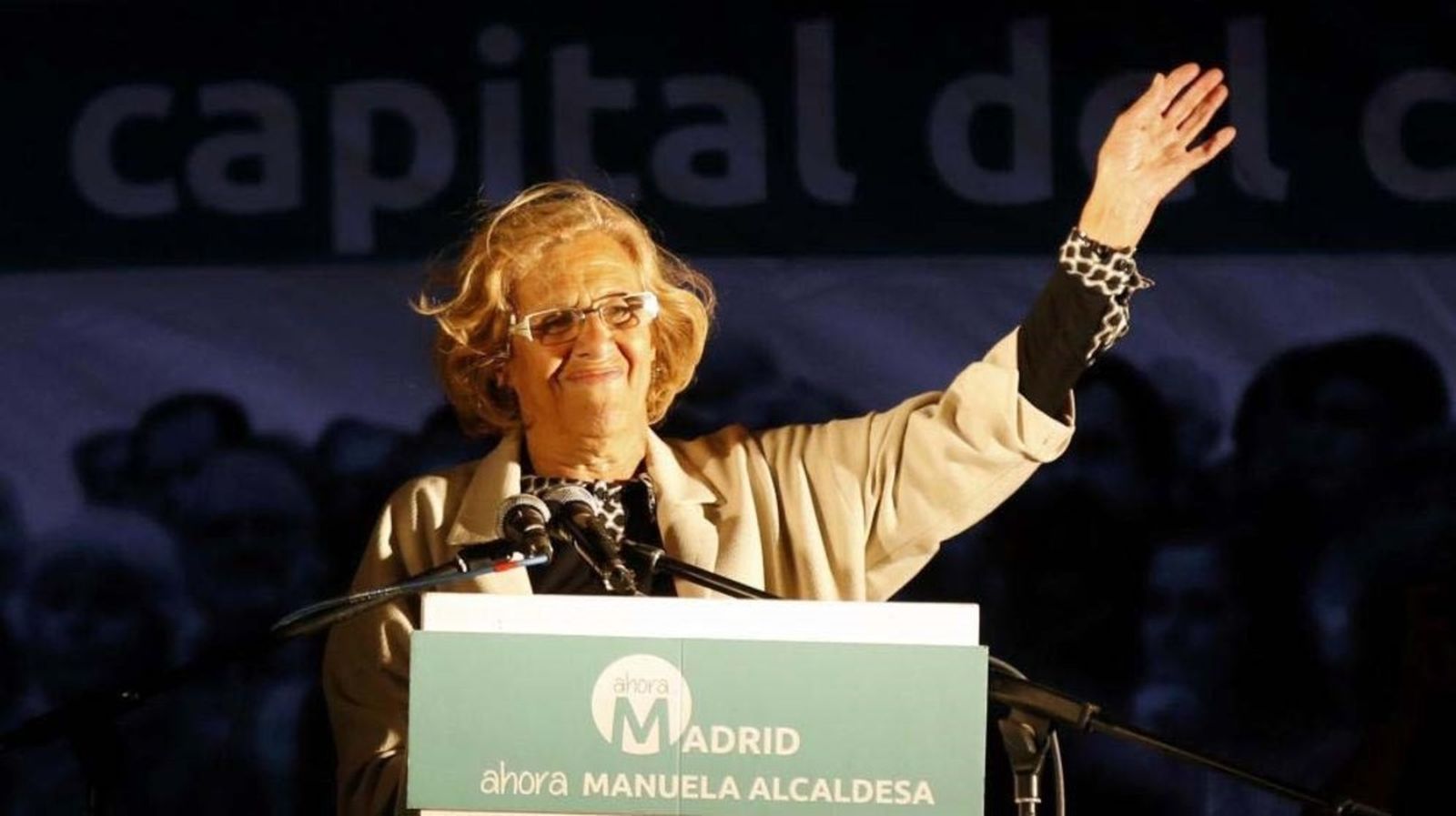 Manuela Carmena tras ganar las elecciones en 2015