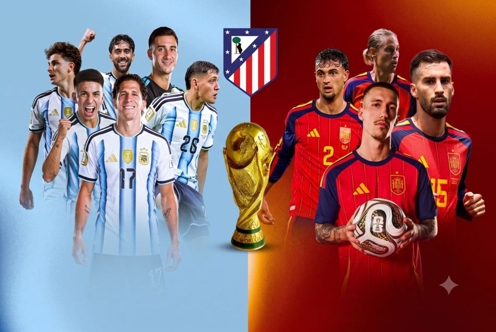 Jugadores del Atlético en Argentina y España