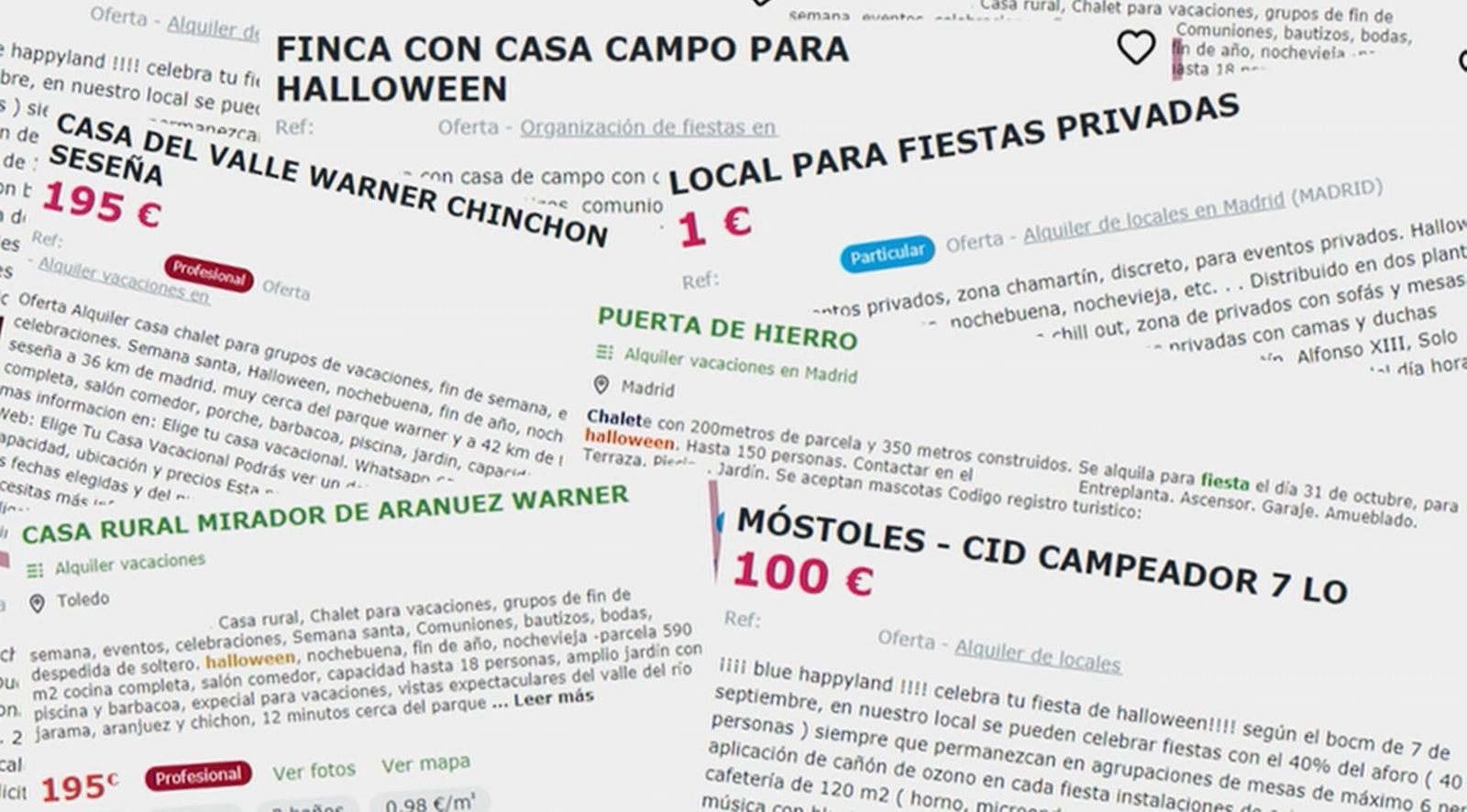 Cientos de anuncios en internet ofrecen chalets para celebrar Halloween sin limitaciones