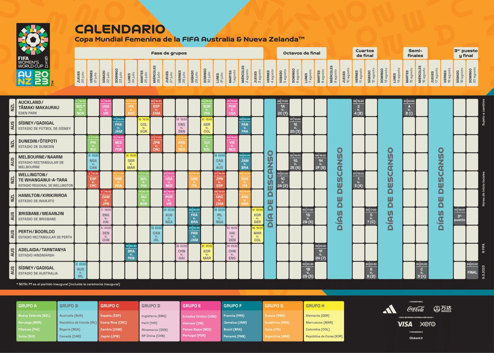 Calendario Mundial Femenino 2023