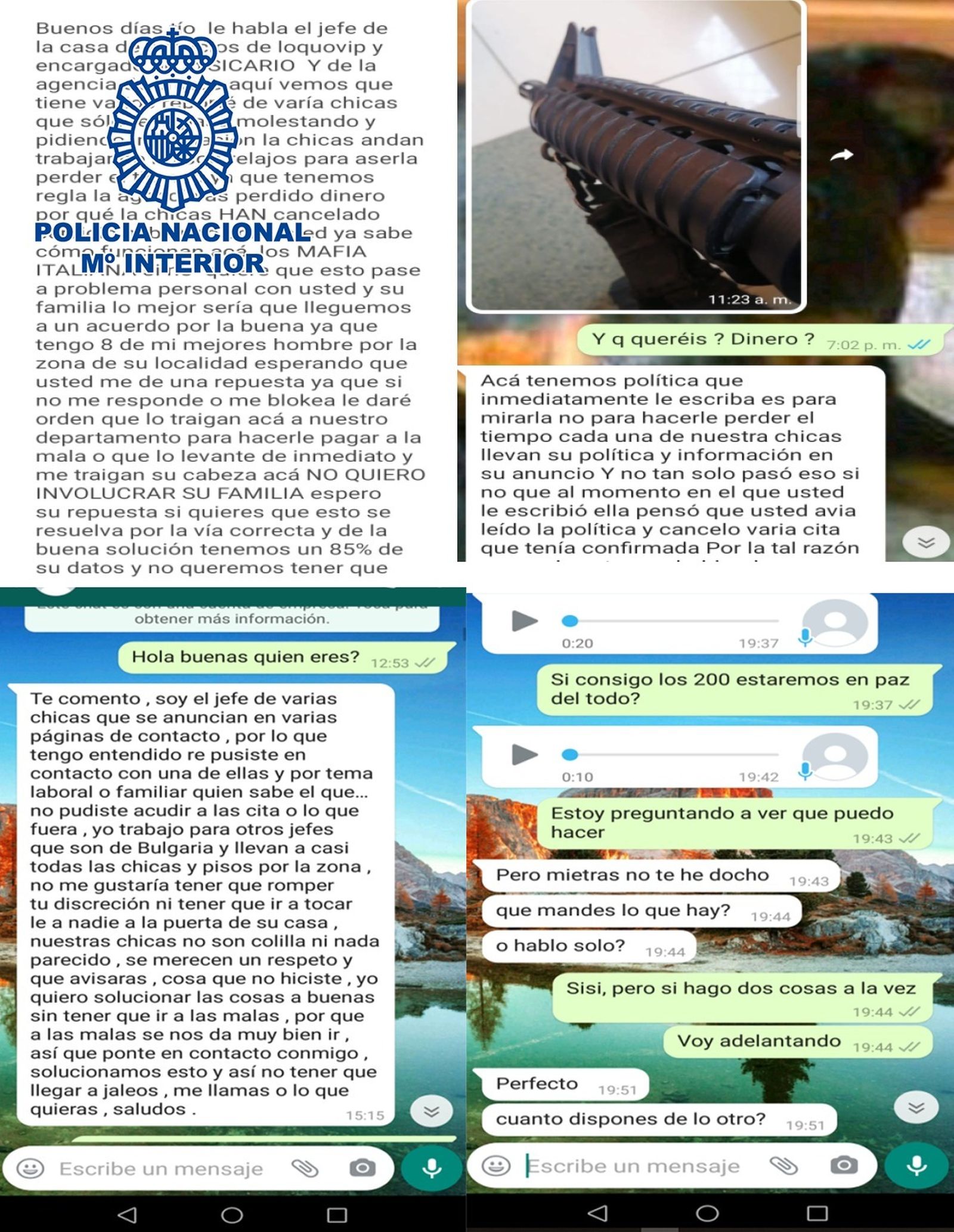 Mensajes intercambiados entre los criminales y sus víctimas