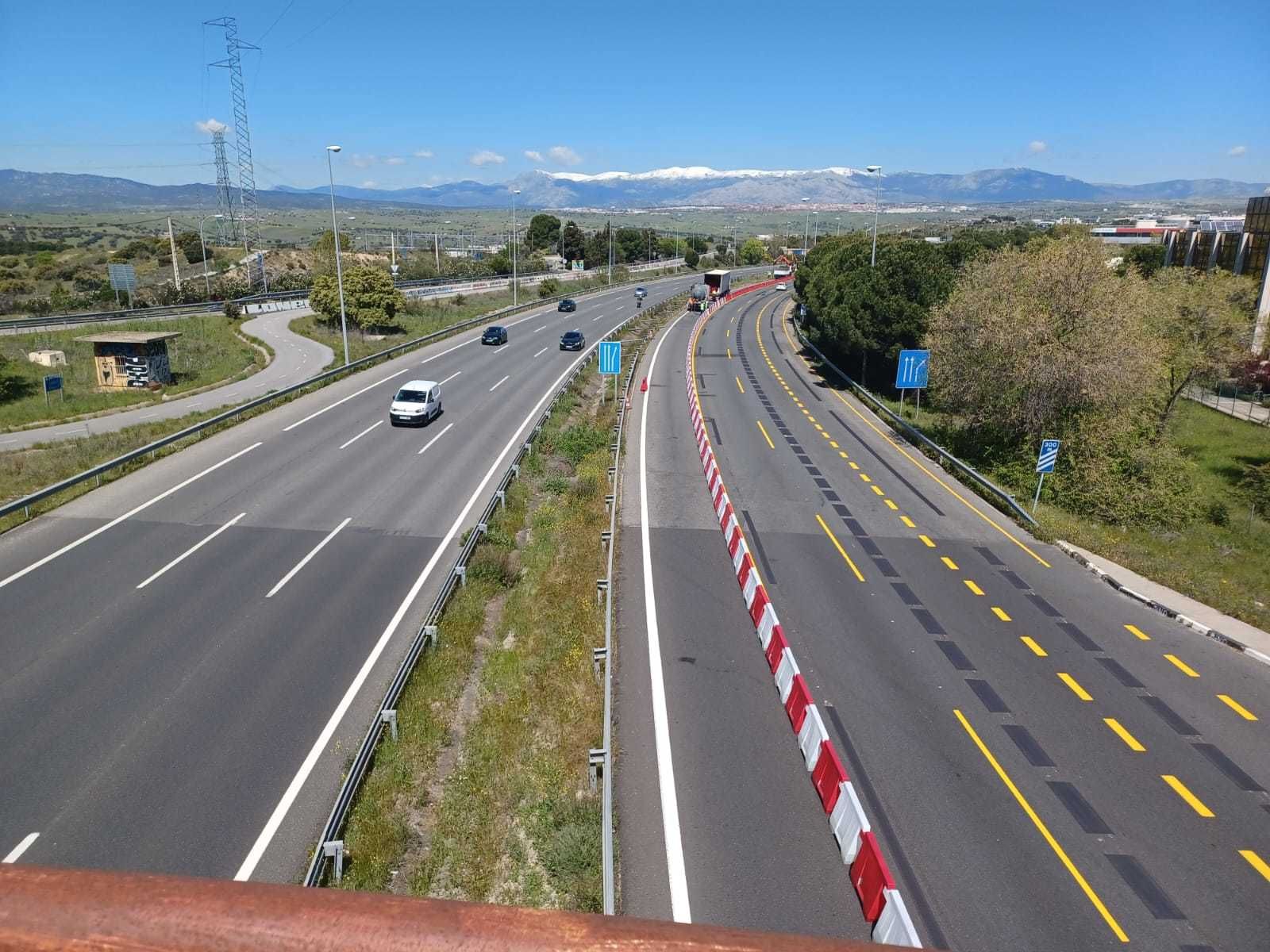 Calzada en obras en la M-607