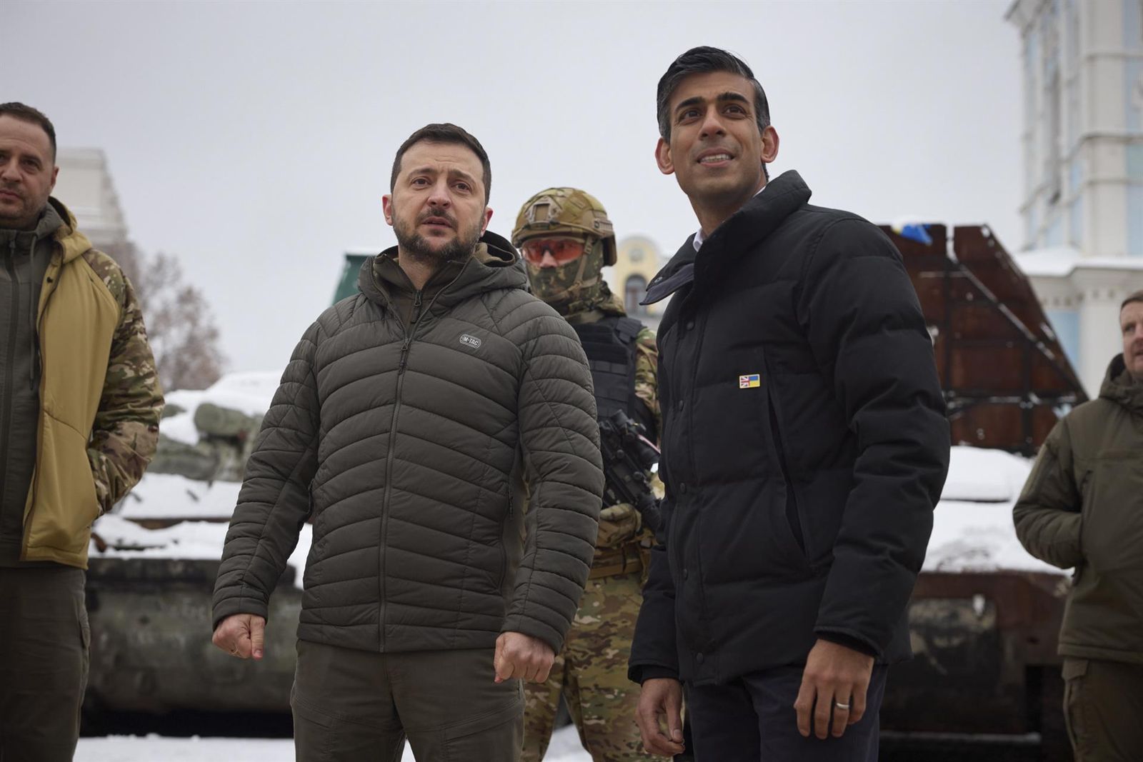El primer ministro británico, el conservador Rishi Sunak, en Kiev con el presidente ucraniano Volodímir Zelenski