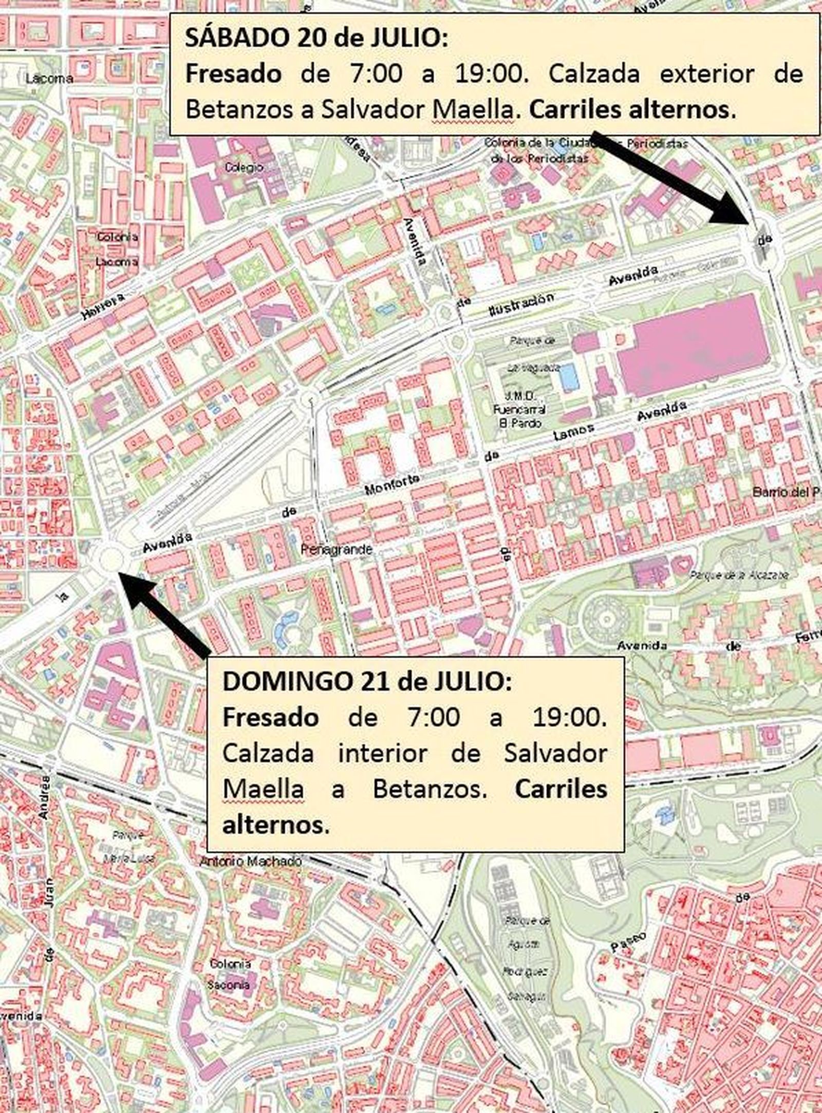 Obras de asfaltado en la avenida de la Ilustración