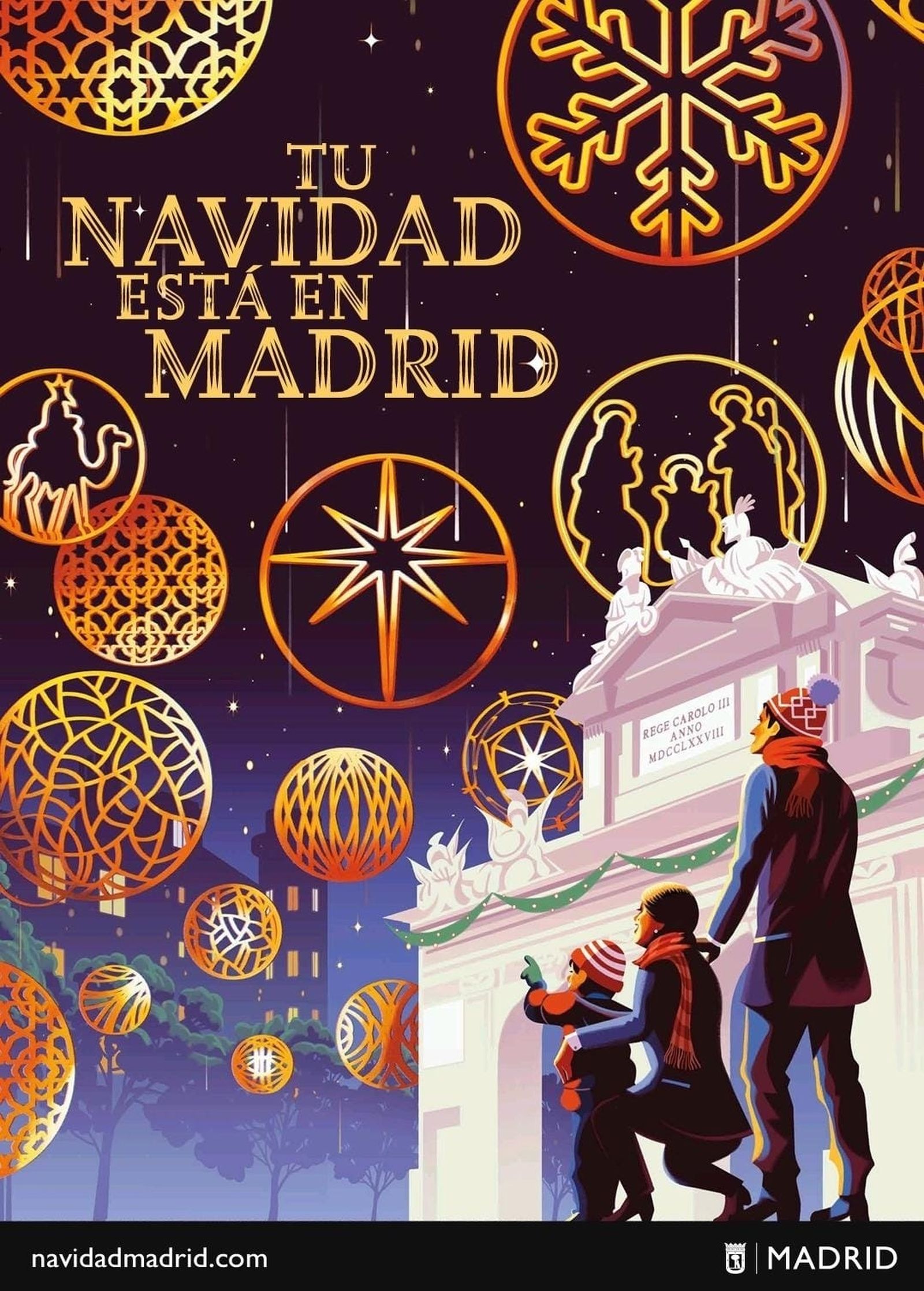 La Puerta de Alcalá, un Belén y una familia protagonizan el cartel de Navidad en Madrid