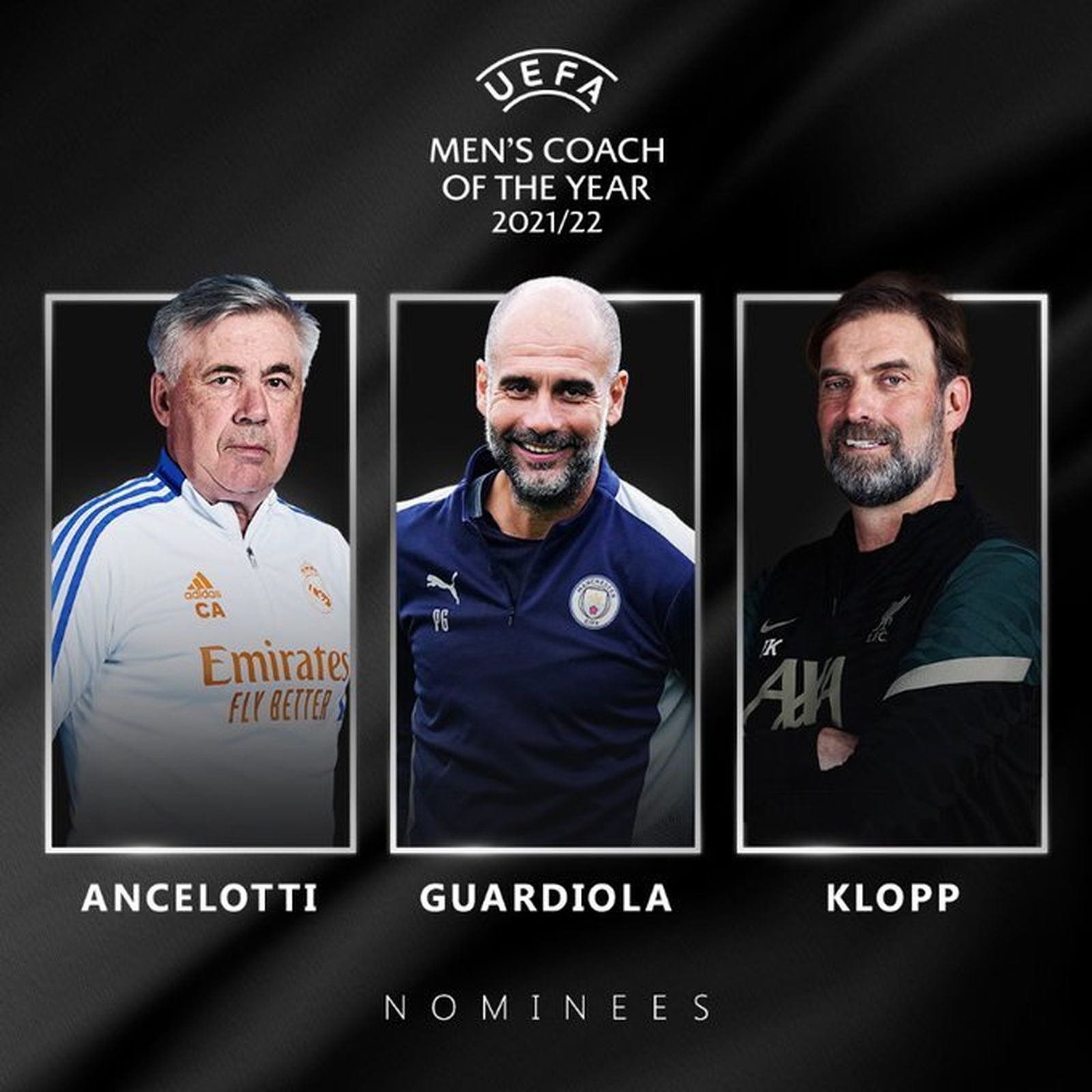 Ancelottti, Guardiola y Klopp